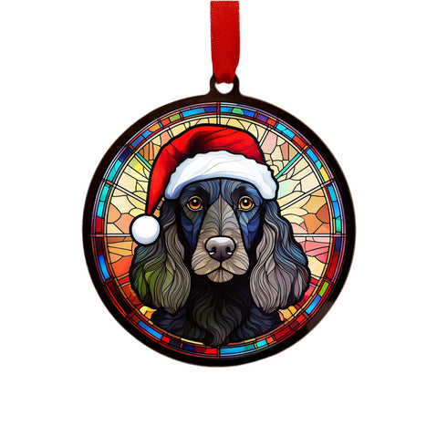 Cocker Spaniel (Working) Black in Santa Hat Suncatcher Decoration